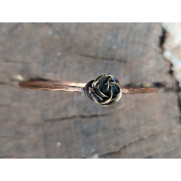 Bohemian Rose Bangle Bracelet Hand Forged Copper Floral Rose Bracelet - Picture 3 of 6
